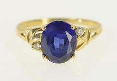 14K Yellow Gold Oval Syn. Sapphire CZ Accent Vintage Ring