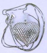 Glistening 14K White Gold Puffy Heart Necklace