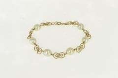 14K Yellow Gold Pearl Vintage Swirl Vintage Statement Bracelet