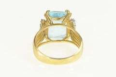 14K Yellow Gold Emerald Cut Blue Topaz Diamond Cocktail Ring
