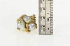 14K Yellow Gold Ornate Blue Pearl Diamond Birds Nest Cluster Ring
