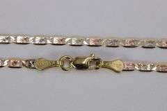 10k Gold Rose White Yellow Tri Color Solid Valentino Diamond-Cut Star Link Chain 2mm Necklace 16"