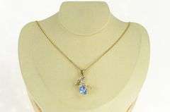14K Yellow Gold Oval Blue Topaz Diamond Freeform Pendant