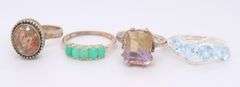 Sterling Silver Mixed Gemstone Ring Lot