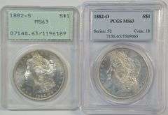 Choice BU 1882-S & 1882-O Morgan Silver Dollars. PCGS MS63