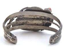 Vintage Native American Sterling Silver Turquoise and Coral Cuff Bangle Bracelet
