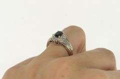 14K White Gold Natural Sapphire Diamond Halo Engagement Ring