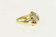 14K Yellow Gold Baguette Ruby Diamond Pave Wave Statement Ring