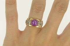 14K Yellow Gold 1960's Syn. Star Ruby Diamond Statement Ring