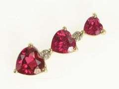 10K Yellow Gold Heart Syn. Ruby Diamond Tiered Drop Pendant