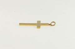 10K Yellow Gold Art Deco Pinstriped Cross Christian Faith Pendant