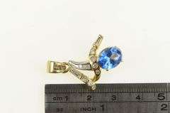 14K Yellow Gold Oval Blue Topaz Diamond Freeform Pendant