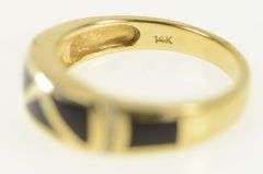 14K Yellow Gold Black Onyx Inlay Diamond Statement Band Ring