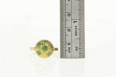 18K Yellow Gold 1960's Domed Emerald Ornate Engraved Ring
