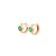 14K Yellow Gold 1.30 Ctw Round Emerald Vintage Classic Hoop Earrings
