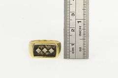 14K Yellow Gold Squared Diamond Inset Vintage Statement Band Ring