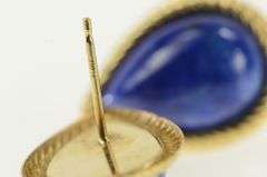 14K Yellow Gold Pear Lapis Lazuli Tear Drop Cabochon Retro Earrings