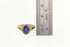 14K Yellow Gold Oval Syn. Sapphire Scroll Filigree Statement Ring