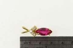 14K Yellow Gold Marquise Ruby Sapphire CZ Cluster Vintage Pendant