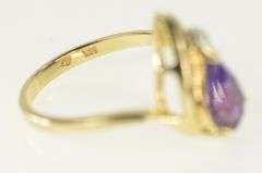 14K Yellow Gold Pear Amethyst Diamond Accent Vintage Ring