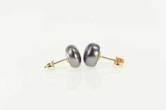 14K Yellow Gold 8.75mm Dark Blue Purple Cultured Pearl Stud Earrings
