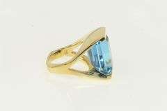 14K Yellow Gold Emerald Cut Blue Topaz Split Band Statement Ring
