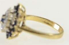 10K Yellow Gold Sapphire Diamond Halo Cluster Marquise Shaped Ring