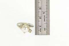 14K White Gold 8.7mm Pearl Retro Quartz Bypass Vintage Ring