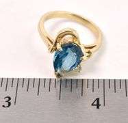 Angelic Blue Topaz with Diamonds Ring in 14K Yellow Gold