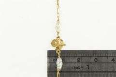 14K Yellow Gold Pearl Diamond Cut Rose Flower Chain Bracelet