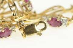 10K Yellow Gold Natural Ruby Diamond Wavy Link Bracelet