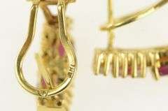 14K Yellow Gold Squared Natural Ruby Diamond Bar French Clip Earrings