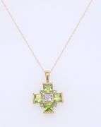 Gorgeous Yellow Gold Peridot and Diamond Cross Pendant on Chain