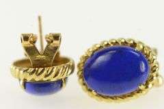 14K Yellow Gold Oval Vintage Lapis Lazuli French Clip Statement Earrings