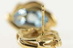 14K Yellow Gold Marquise Blue Topaz Vintage Curvy Stud Earrings