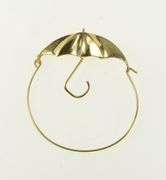 14K Yellow Gold Retro Umbrella Charm Holder Loop Vintage Pendant