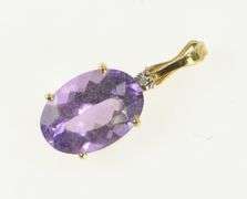 14K Yellow Gold Oval Amethyst Diamond Accent Vintage Pendant