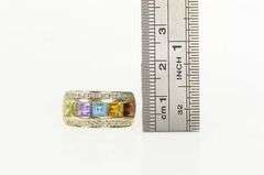 14K Yellow Gold Princess Brazilian Mix Diamond Square Band Ring