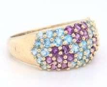 Glowing Yellow Gold 2ctw Blue Topaz, Amethyst Flower Ring