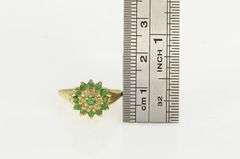 14K Yellow Gold Round Emerald Diamond Halo Round Cluster Ring