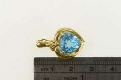 14K Yellow Gold Heart Blue Topaz Ornate Enhancer Bail Pendant