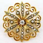 Antique 9CT Gold Diamond & Seed Pearls Pin/Pendant