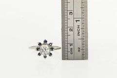 14K White Gold 1950's White & Blue Sapphire Engagement Ring