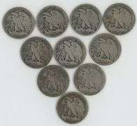 10 Diff. Better date Walking Liberty Half Dollars 1917 to 1934-S
