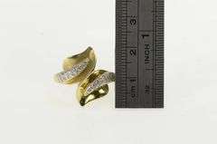 14K Yellow Gold Diamond Encrusted Leaf Vintage Bypass Ring