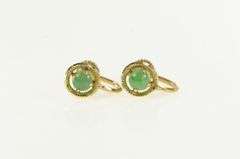 14K Yellow Gold Round Jade Cabochon Screw Back Vintage Earrings