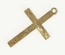 10K Yellow Gold Art Deco Flower Engraved Cross Christian Pendant