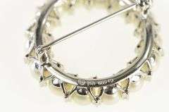 14K White Gold Pearl Diamond Vintage Circle Round Pin/Brooch