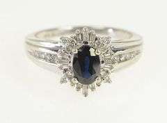 14K White Gold Natural Sapphire Diamond Halo Engagement Ring