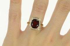 14K Yellow Gold Oval Garnet Diamond Halo Statement Ring